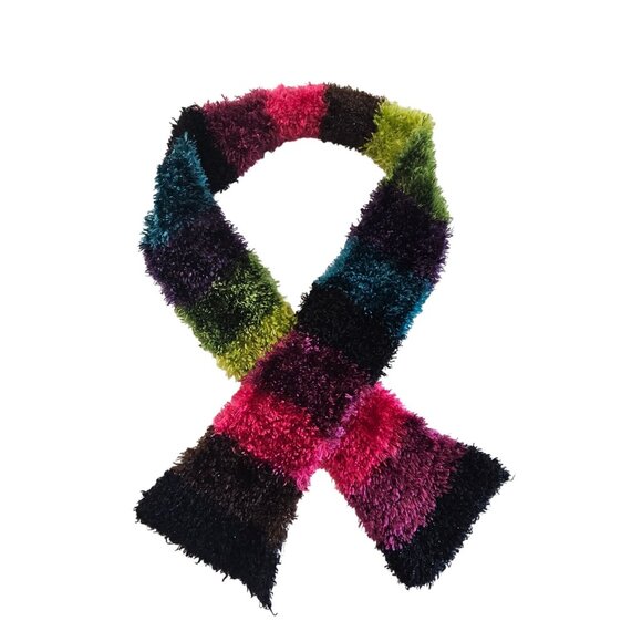 Colorful Fluffy Soft Winter Scarf Multi-Color Rainbow Whimsigoth Outdoor Winter - Picture 3 of 9
